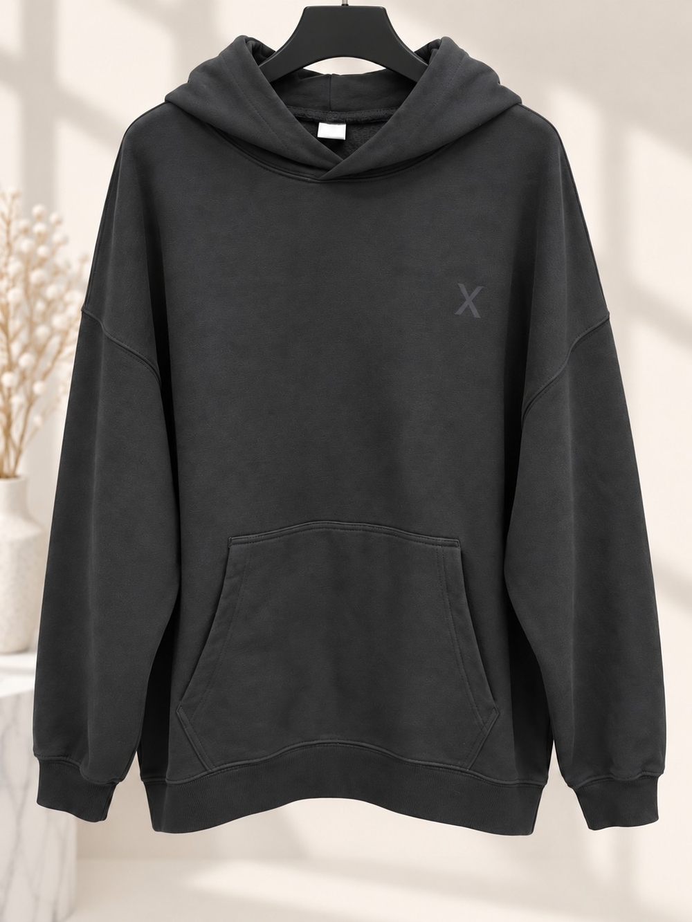 Savage X Fenty Charcoal Black Oversized Hoodie with Subtle X Emblem
